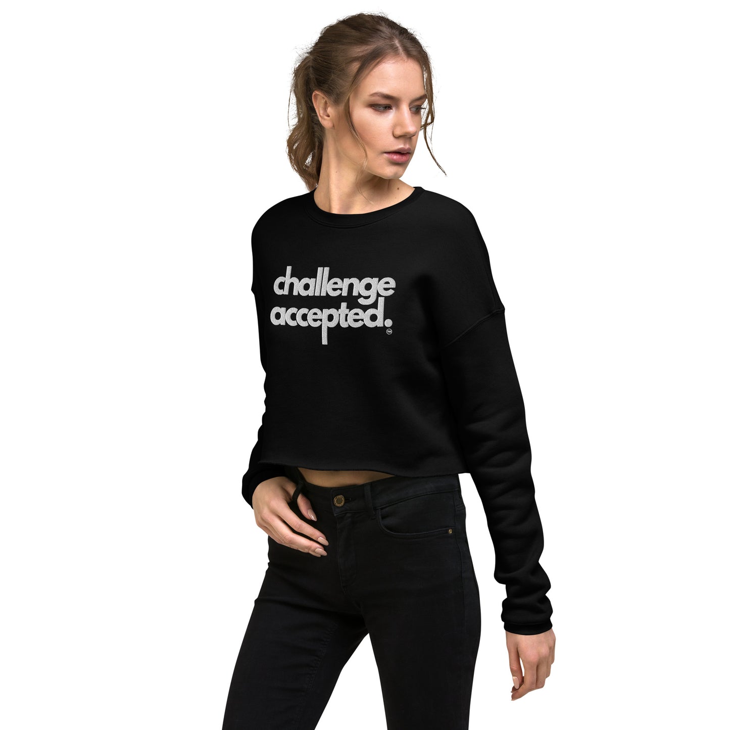 Challenge Accepted Embroidered Crop Sweatshirt